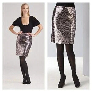 Nanette Lepore Leopard Print Metallic Sequin Pencil Skirt Size 0 XXS XS